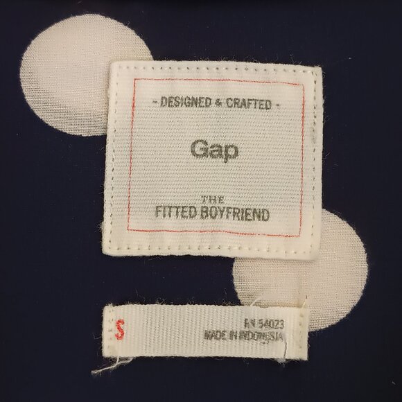 Gap Women's Navy Fox Print Polka Dot The Fitted Boyfriend Cotton Shirt Size S - Picture 10 of 15